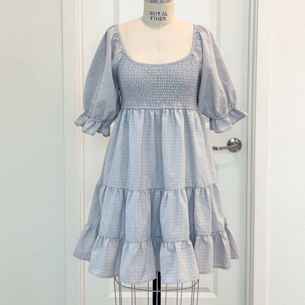 AMANTINE cottagecore mini dress with puff sleeves and ruffle hem size Medium